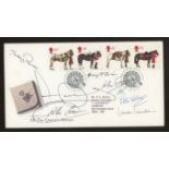 1997 Queen's Horses Royal Mail FDC with 7 signatures incl. Willie Carson, Lester Piggott, A.P.