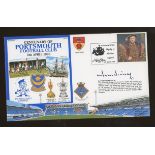 Tom Finney: Autographed on 1998 Portsmouth Football Club Royal Navy cover. Unaddressed, fine.
