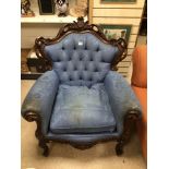 LOUIS STYLE FRENCH ARMCHAIR IN BLUE