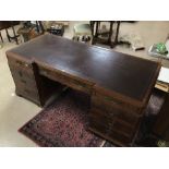 EARLY 20TH CENTURY WALNUT PARTNERS DESK WITH BROWN LEATHER