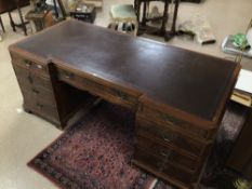 EARLY 20TH CENTURY WALNUT PARTNERS DESK WITH BROWN LEATHER