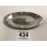 HALLMARKED SILVER OVAL DISH WITH EMBOSSED BORDERS BY HENRY CHARLES FREEMAN 1911, 35 GRAMS