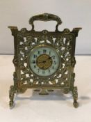 VICTORIAN CAST AND PIERCED BRASS MANTLE CLOCK RGD NO 139583, 17.5CM