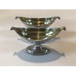 PAIR OF GEORGE III HALLMARKED SILVER OVAL PEDESTAL SALTS WITH REED BORDERS 12CM, LONDON 1801, 173