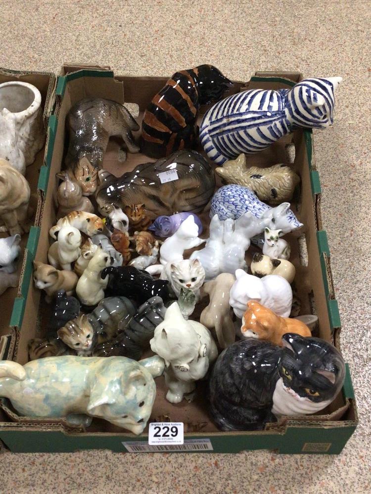 TWO BOXES OF CERAMICS MODEL CATS, TEA POTS AND MORE - Image 2 of 3