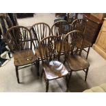 FIVE ELM AND ASH WHEELBACK KITCHEN CHAIRS WITH ONE OTHER