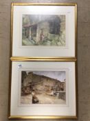 TWO SIR WILLIAM RUSSEL FLINT (1880-1969) SIGNED PRINTS DEPICTING LANDSCAPES WITH WOMEN. FRAMED AND