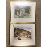 TWO SIR WILLIAM RUSSEL FLINT (1880-1969) SIGNED PRINTS DEPICTING LANDSCAPES WITH WOMEN. FRAMED AND