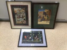THREE EASTERN FRAMED AND GLAZED PICTURES, ALFRED GREEN AND AKO, THE LARGEST 34.5 X 44CM