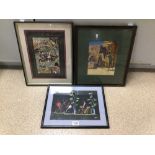 THREE EASTERN FRAMED AND GLAZED PICTURES, ALFRED GREEN AND AKO, THE LARGEST 34.5 X 44CM