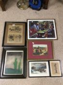 SIX VINTAGE PRINTS, ARTHUR SARNOFF, PHIL MAY, SIMKIN, AND MORE, THE LARGEST 53 X 43CM