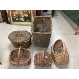 FIVE WICKER BASKETS