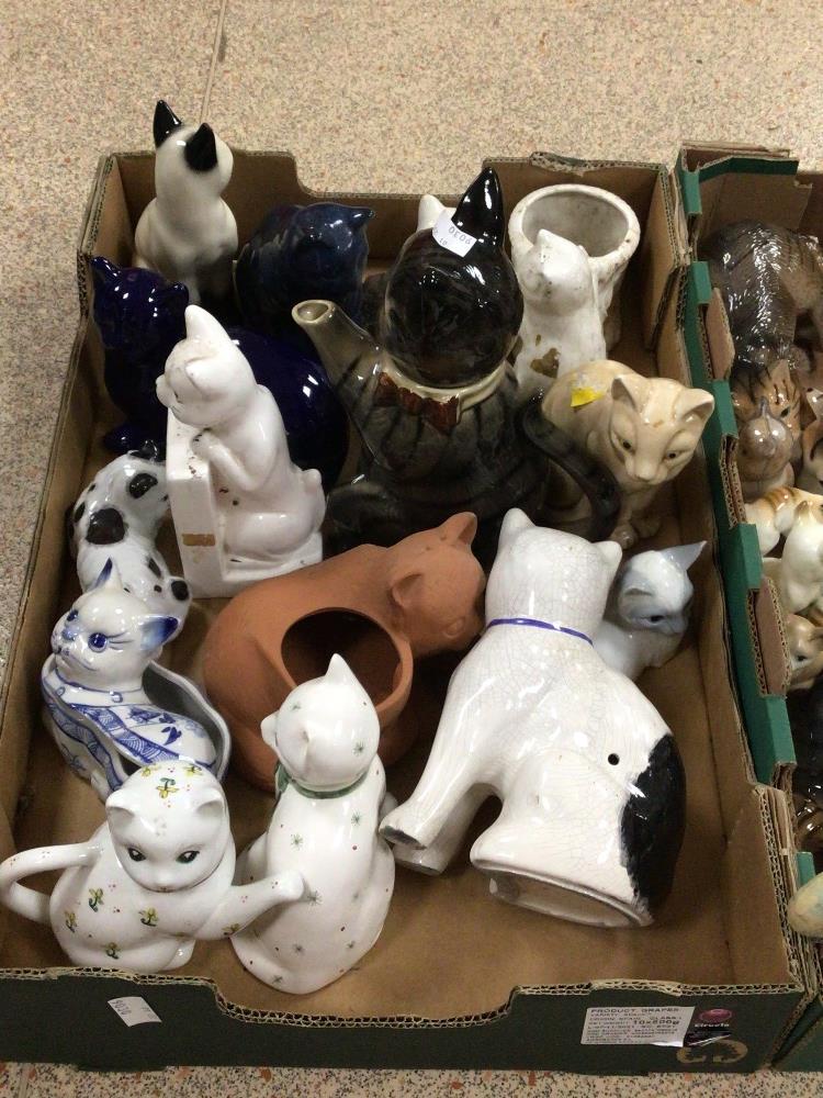 TWO BOXES OF CERAMICS MODEL CATS, TEA POTS AND MORE - Image 3 of 3