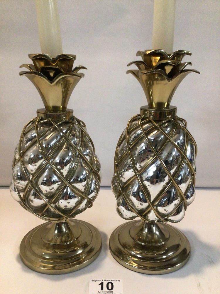 PAIR OF PINEAPPLE-SHAPED CANDLEHOLDERS. - Image 2 of 2