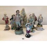 PARIAN FIGURE OF WILLIAM SHAKESPEARE WITH SEVEN VARIOUS CONTINENTAL PORCELAIN FIGURES. THE LARGEST