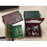 VINTAGE SERVING TRAYS WITH CANTEENS OF CUTLERY