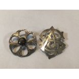 VINTAGE ORKNEY SILVER AND SMOKEY QUARTZ BROOCH WITH A VINTAGE HALLMARKED SILVER BROOCH