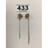 TWO YELLOW METAL WITH SEED PEARLS TIE PINS