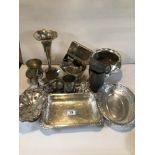 MIXED COLLECTION OF VINTAGE SILVER PLATED AND PEWTER ITEMS. INCLUDES WALLACE AND MORE.