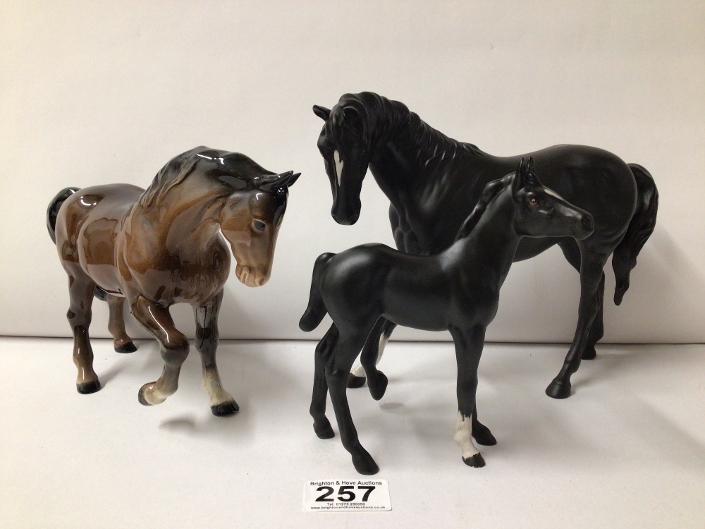 TWO BESWICK HORSES, WITH ONE ROYAL DOULTON HORSE