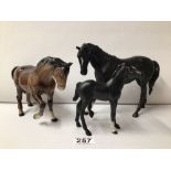 TWO BESWICK HORSES, WITH ONE ROYAL DOULTON HORSE