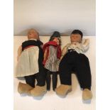 THREE VINTAGE COSTUMED COMPOSITION DOLLS, TWO DUTCH (GIRL AND BOY) AND ONE GERMAN (GIRL). A/F