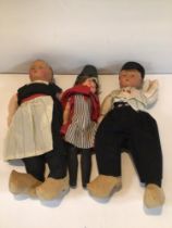 THREE VINTAGE COSTUMED COMPOSITION DOLLS, TWO DUTCH (GIRL AND BOY) AND ONE GERMAN (GIRL). A/F