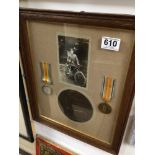 JOHN WILLIAM COLEMAN BRONZE DEATH PENNY WITH MEDALS AND PHOTOGRAPH FRAMED AND GLAZED, 39 X 33CM