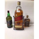 JOHNNIE WALKER RED LABEL 4.5 LITRE UNOPENED WHISKY WITH TWO OTHER BOTTLES OF WHISKY, CLAN CAMPBELL