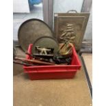 LARGE QUANTITY OF BRASSWARE CHARGERS, SCALES, AND MORE