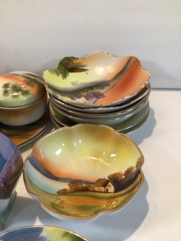 COLLECTION OF NORITAKE WARE PAINTED RIVER LANDSCAPES, INCLUDING PART DRESSING TABLE SET. - Image 5 of 6