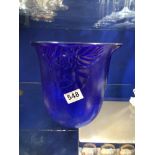 BLUE GLASS VASE DECORATED WITH FRUIT, 22.5CM