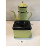 TWO RETRO 1950’S / 60’S YELLOW ENAMEL TEA CADDY (WORCESTER WARE) AND COFFEE POT.