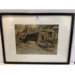 GYRTH RUSSEL (1892-1970) FRAMED AND GLAZED PRINT DEPICTING BEACH SCENE. 58CM X 43CM.