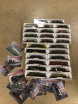 BOXED COLLECTION OF TWENTY- EIGHT ATLAS EDITIONS DISPLAY MODEL LOCOMOTIVES AND MORE.