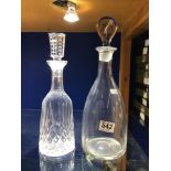 WATERFORD CRYSTAL DECANTER WITH ONE OTHER, THE LARGEST 39CM