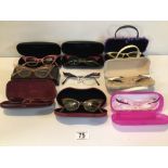 NINE PAIRS OF LADIES RETRO-STYLED 1950/60s CAT-EYE SPECTACLES. ONE A/F. NO BRAND MARKINGS ON THE