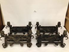 TWO PAIRS OF BLACK WROUGHT IRON WALL LIGHTS