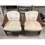 TWO VINTAGE BERGERE WORKED ARMCHAIRS