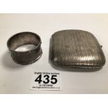 900 SILVER CIGARETTE CASE CHINESE EXPORT WITH A HALLMARKED SILVER NAPKIN RING, 131 GRAMS