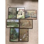 SEVEN MIXED 20TH CENTURY WATERCOLOURS. SOME SIGNED, INCLUDING AGNES RUDD, ALBERT CAULLET, AND