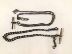 TWO HALLMARKED SILVER WATCH CHAINS, THE LONGEST 42CM