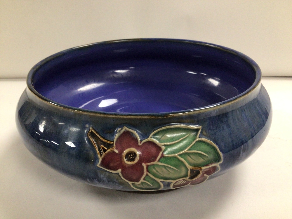 ROYAL DOULTON GLAZED STONEWARE CIRCULAR FRUIT BOWL WITH TUBE LINED FLORAL DECORATION BY MAUD BOWDEN, - Image 2 of 3