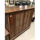 VINTAGE WOODEN CUPBOARD CUPBOARD WITH CANE WORKED DOORS AND SIDE PANELS, 114 X 60CM