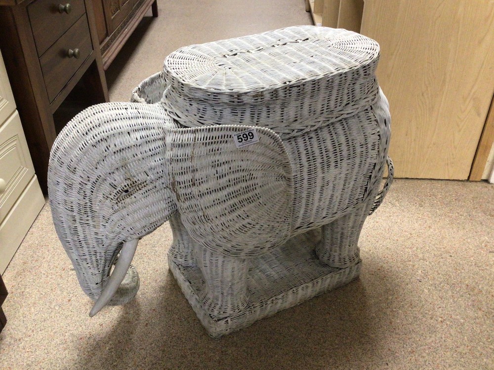 WHITE WICKER MODEL OF AN ELEPHANT 74 X 57CM