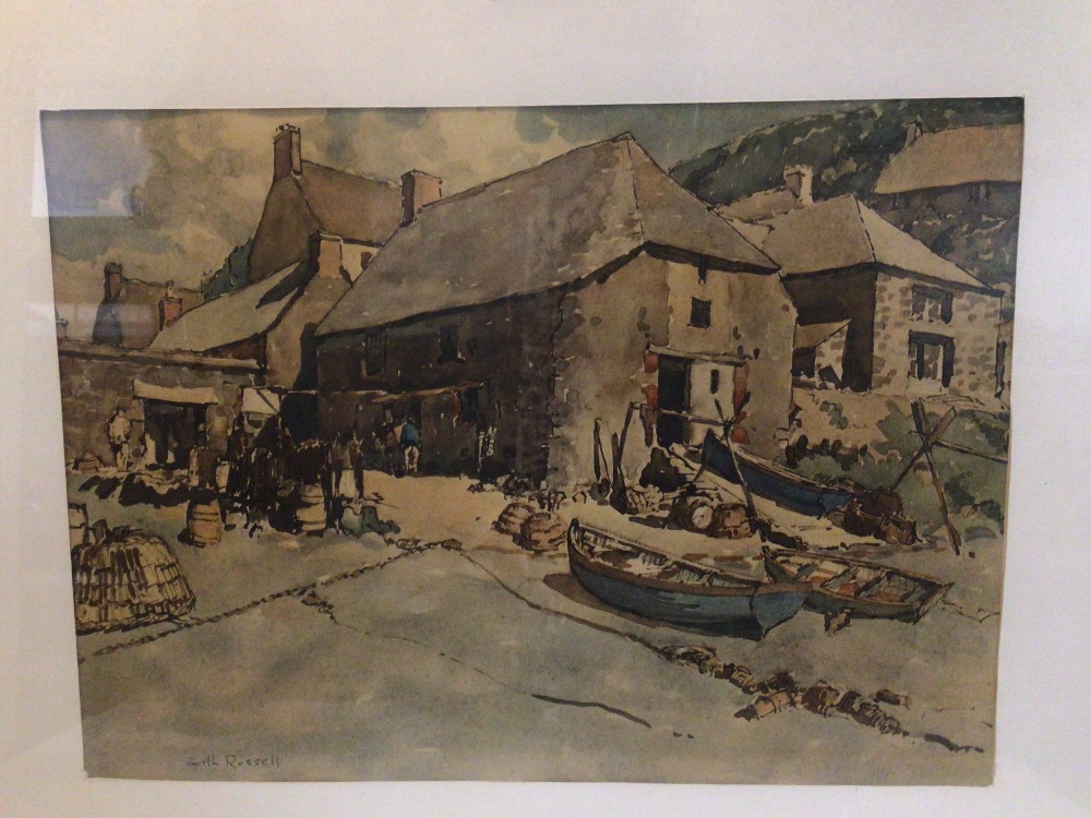 GYRTH RUSSEL (1892-1970) FRAMED AND GLAZED PRINT DEPICTING BEACH SCENE. 58CM X 43CM. - Image 2 of 3