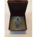 ART DECO 9CT GOLD RING WITH BLUE ZIRCON AND SAPPHIRES, TOTAL WEIGHT 6 GRAMS