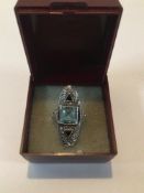 ART DECO 9CT GOLD RING WITH BLUE ZIRCON AND SAPPHIRES, TOTAL WEIGHT 6 GRAMS