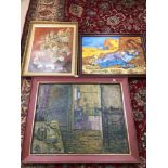 THREE LARGE OILS ON CANVAS, DRAWBELL, VINCENT, THE LARGEST 105 X 106CM