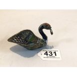 EASTERN WHITE METAL WITH PLIQUE A JOUR ENAMEL MODEL OF A SWAN, 10CM